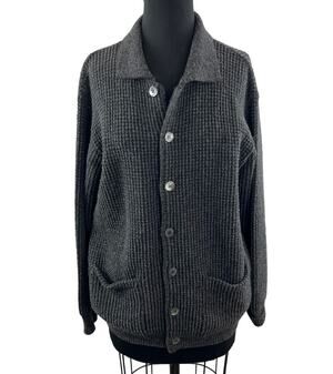CANALI Mens Merino Wool Cardigan Gray Long Sleeve Pockets Textured Knit Sz IT 48